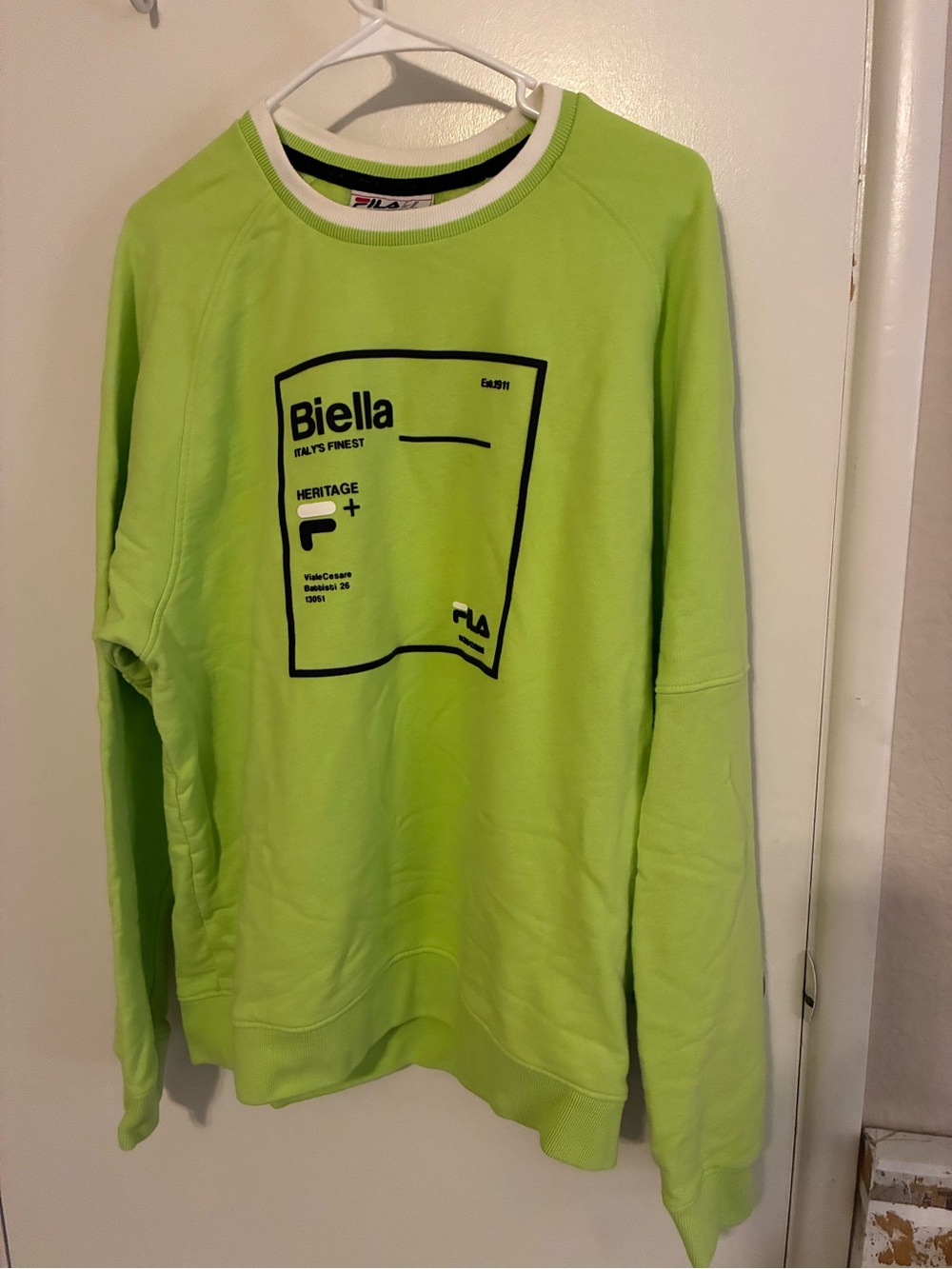 Fila Neon Lime Crewneck with Black Logo Trim SZ XL